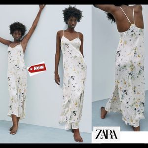 Zara tropical tie dye spaghetti strap maxi slip dress Sz XS NWT